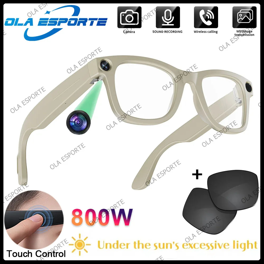 2IN1 AI Smart Glasses 800W Pixel Camera Bluetooth Call Voice Assistant Stereo Music Translate anti-blue light lenses Sunglasses