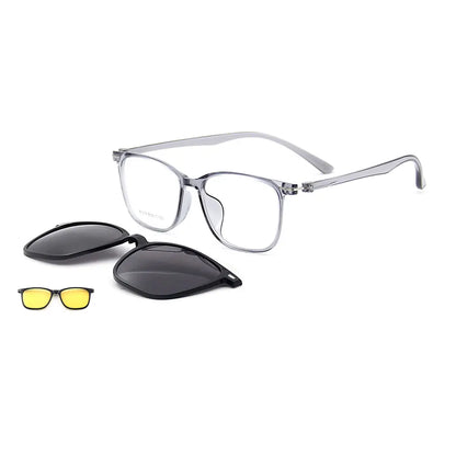 3-in-1 Square Ultralight TR90 Women Polarized Clip-On Sunglasses & Night Vision Lightweight Glasses Frames for Day to Night