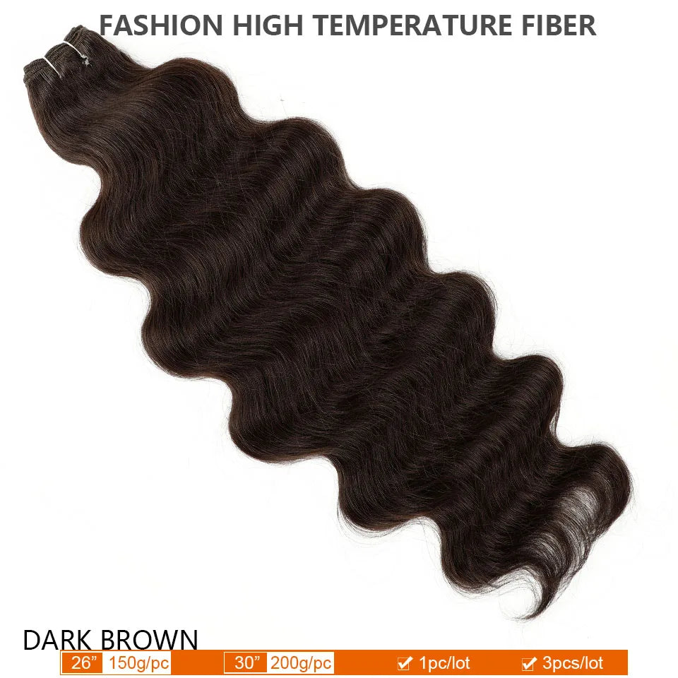 30Inches 200grams Blond Ombre 27/613 Brown Body Wave Synthetic Hair Weave Bundles Soft Bio Human-Like Heat Resistant Ponytail