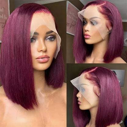 200% 99J Burgundy Straight Bob Wigs Brazilian Hair 13x4 Hd Lace Front Human Hair Wigs Red Wine Glueless Short Bob Wig PrePlucked