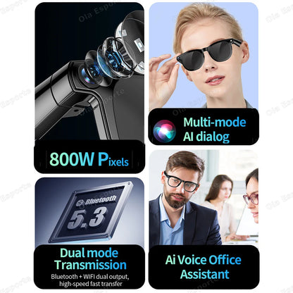 New Smart Glasses AI Translation Bluetooth Call 1080P HD Camera Music Headphones Outdoor Sports Fashion Sunglasses For Men Women
