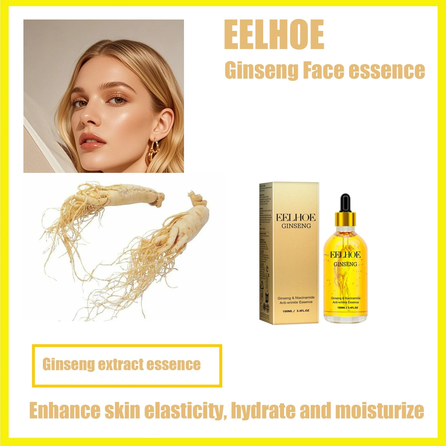 EELHOE 100ml Ginseng Face Essence - Hydrating, Moisturizing, and Easily Absorbed for a Refreshing and Supple Skin