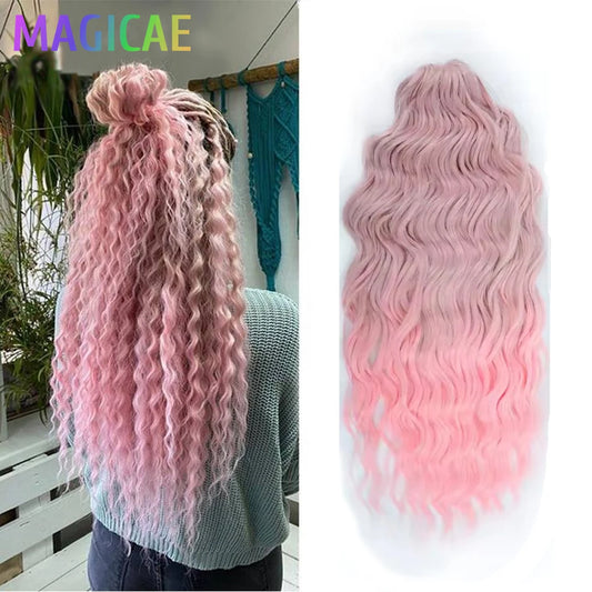 300g 24Inch Loose Deep Wave Crochet Braiding Ombre Pink White Brown Synthetic Hair Extension Body Wavy Braids Hair Blonde Twist