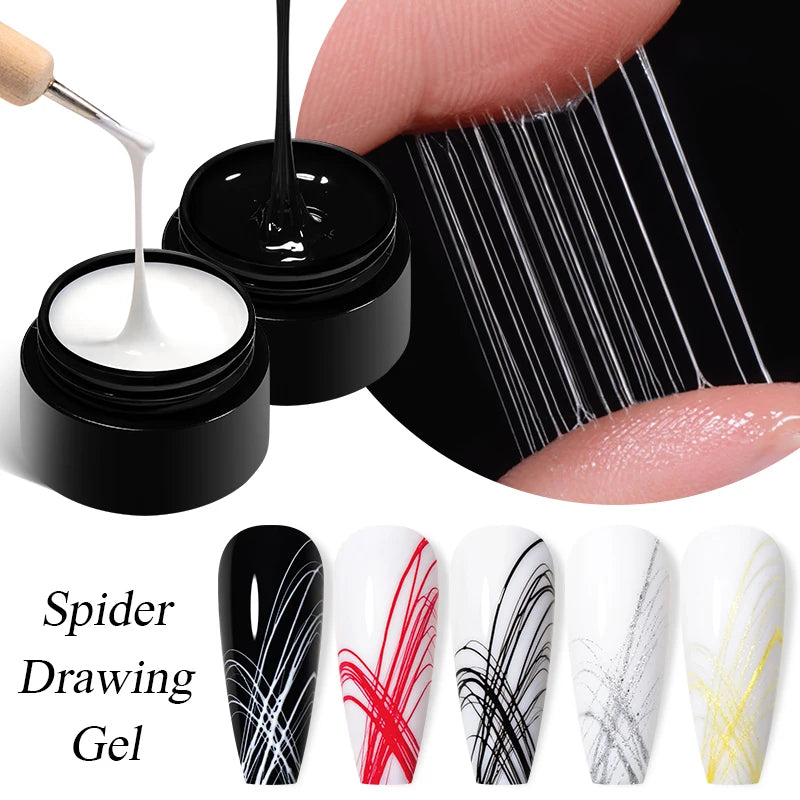 Spider Wire Drawing Gel Nail Polish Black White Spider Web Gel Nail Art Design Painting Liner Gel Semi Permanent Nails Varnish