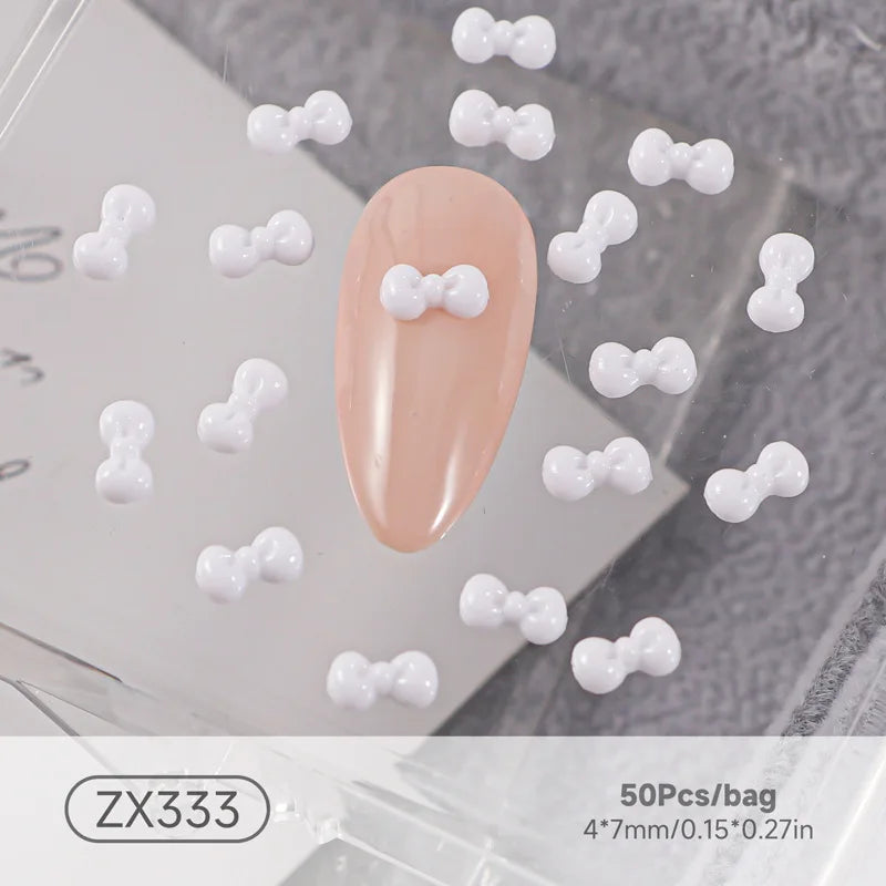 50PCS 3D Nail Art Bow Charms Supplies Kawaii Accessories Resin Parts For Manicure Decor Nails Decoration Design Material Tool