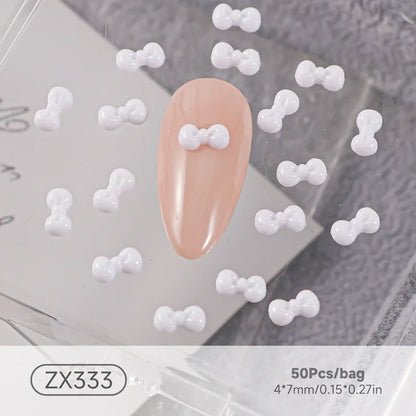 50PCS 3D Nail Art Bow Charms Supplies Kawaii Accessories Resin Parts For Manicure Decor Nails Decoration Design Material Tool