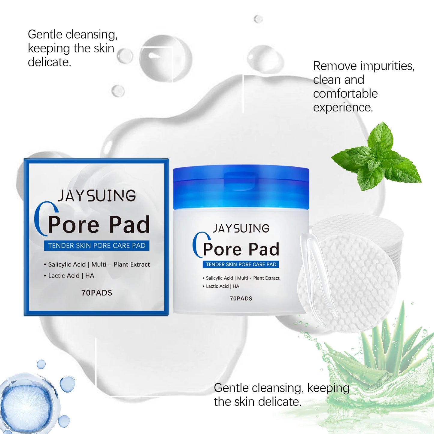 Salicylic Acid Pore Cleansing Pads Gentle Facial Cleansing Minimizes Pores Tightens Skin Moisturizing & Refreshing Pads