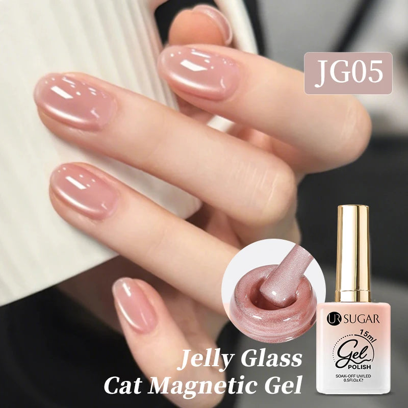 UR SUGAR 15ml Pink Jelly Cat Magnetic Gel Nail Polish Glitter ICE Soak Off Ceramic UV Gel Semi-permanent Nail Supplies Manicure
