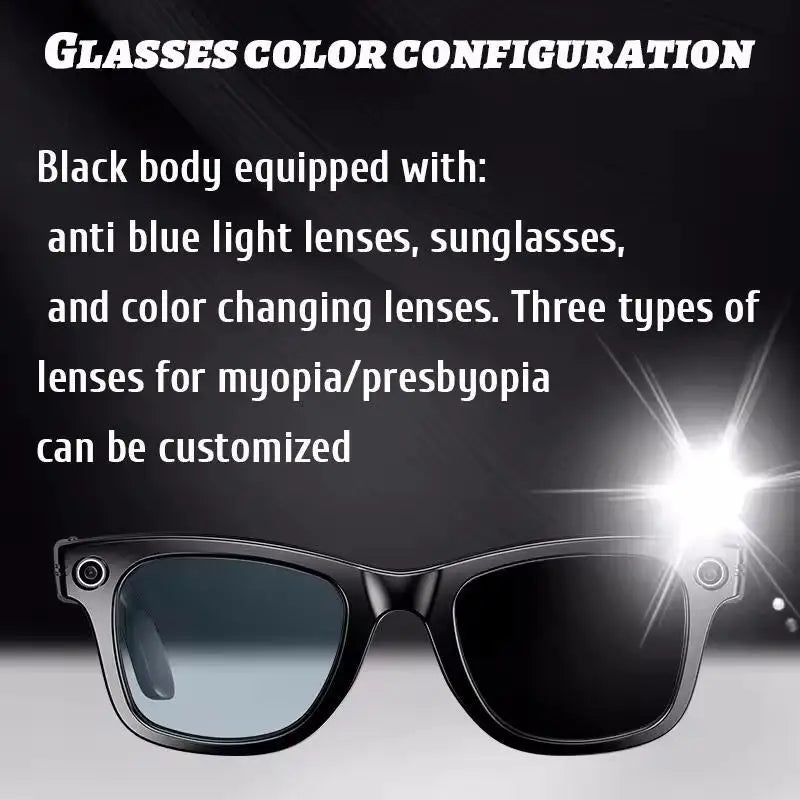 8 Million Pixels Smart Glasses Recording Videos AI Photo Recognition Answer Translation 270mAh IP65 Waterproof Bluetooth Glasses