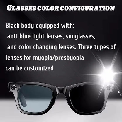 8 Million Pixels Smart Glasses Recording Videos AI Photo Recognition Answer Translation 270mAh IP65 Waterproof Bluetooth Glasses