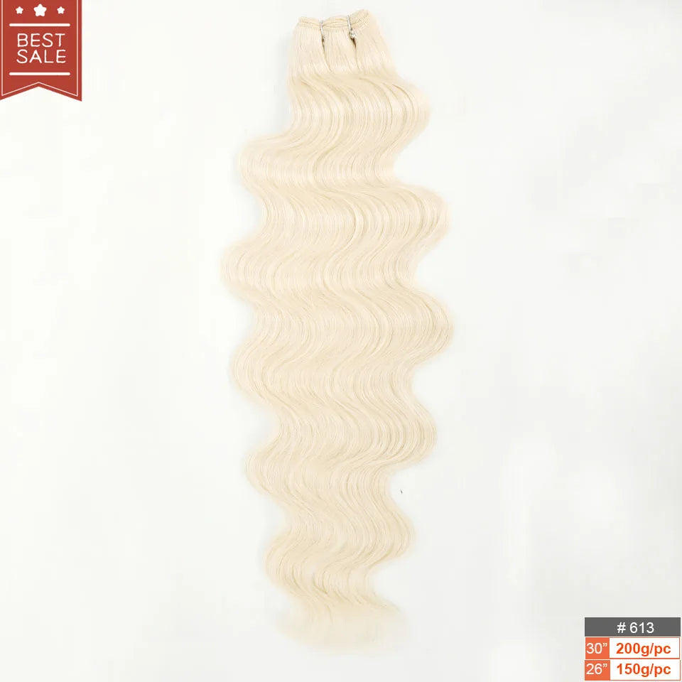 Magicae Blond 27/613 Highlight Ombre Brown High Temperature Synthetic Body Wave Ponytail 30Inch 200g Hair Extensions Wavy Bundle