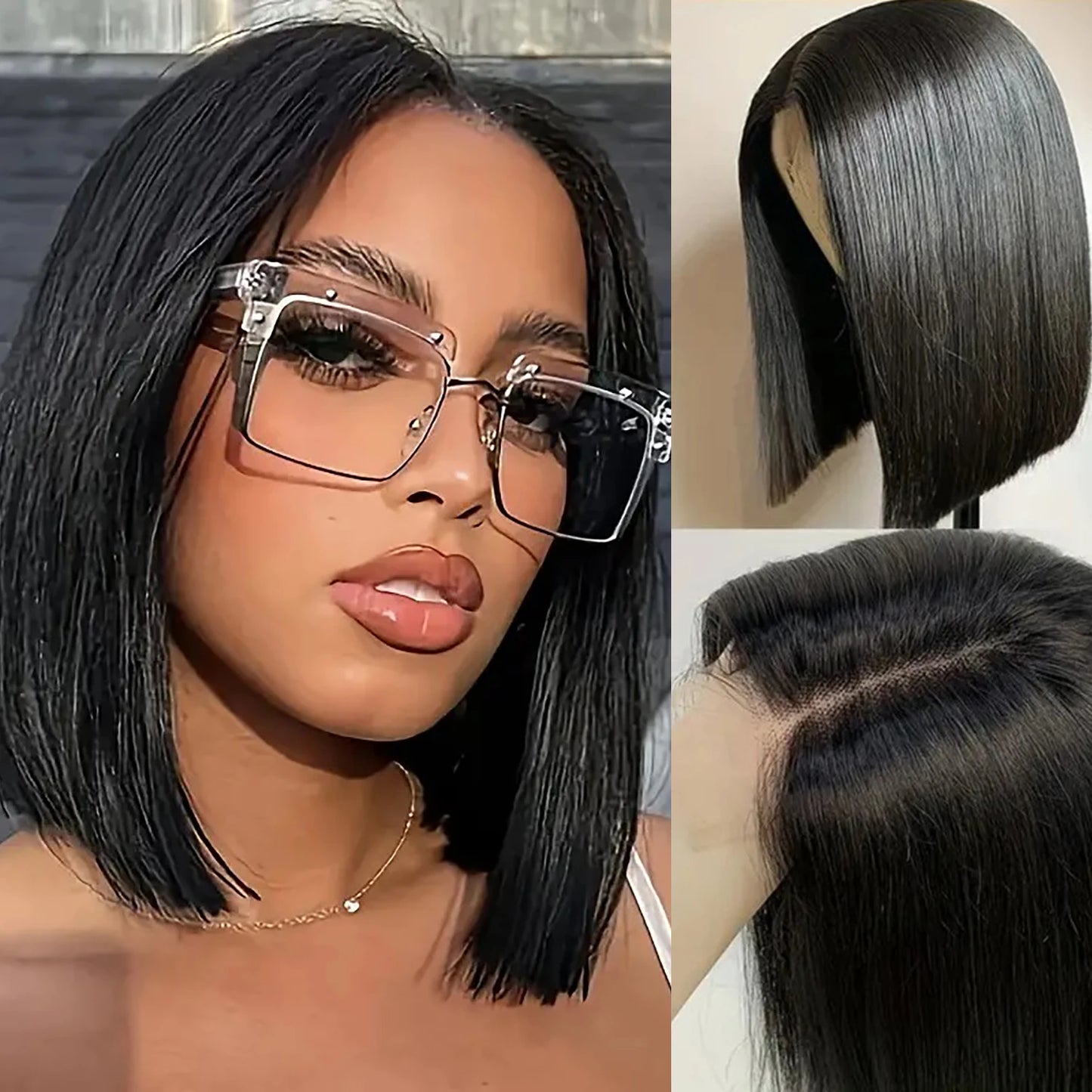 2×6 Lace Closure Wigs Human Hair Pre Plucked Brazilian Straight Human Hair Wig Middle Part Lace Front Bob Wigs For Women