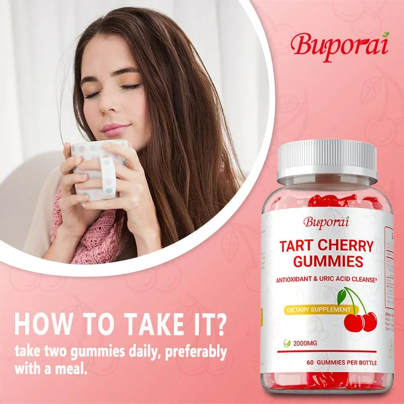 Tart Cherry Gummies - Promote Uric Acid Cleanse, Support Sleep & Joint Health Muscle Repair and Antioxidants