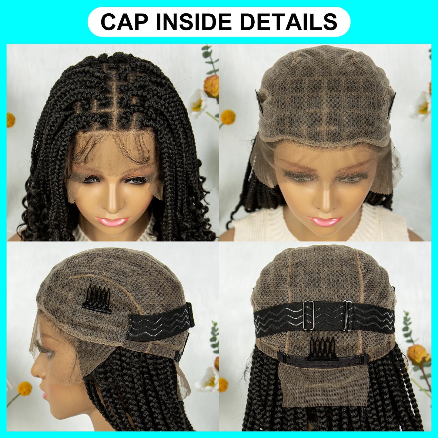 Knotless Box Braided Wigs with Curly Ends Synthetic Full Lace Boho Braided Lace Wigs Lace Frontal Braids Wig for Black Women