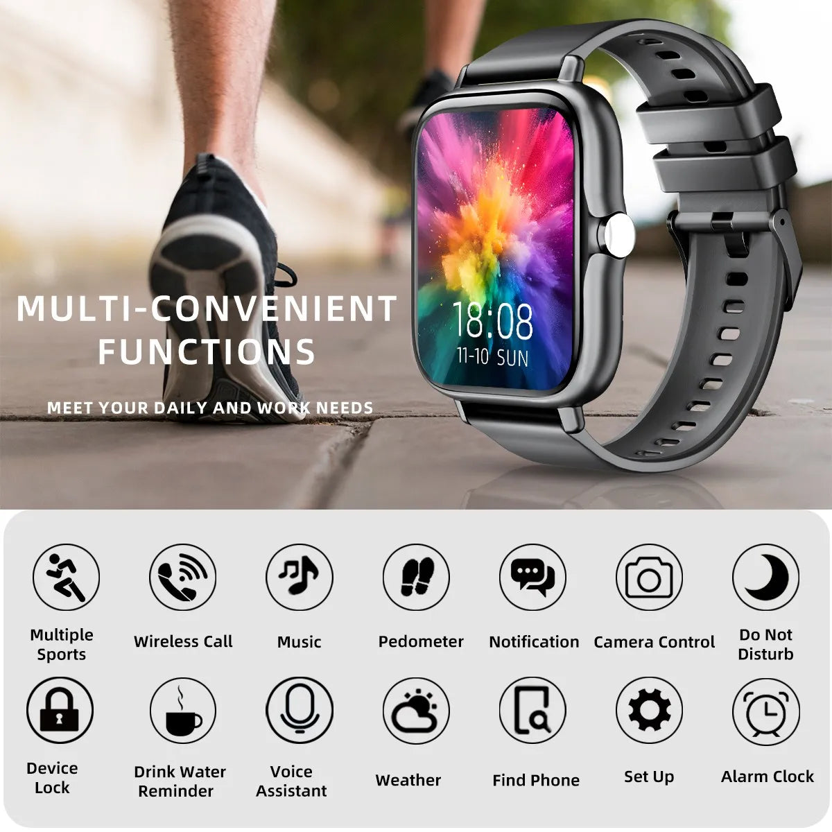 1.83'' Waterproof Smart Watch with Message Answer Call Sleep Monitoring Sports Pedometer Information Alerts For iPhone Android