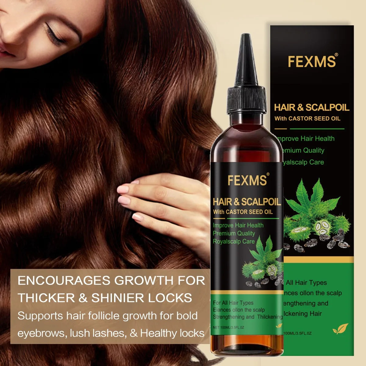 Castor Essential Oil Smooth Shine Anti-Frizz Hair Serum Promote Hair Growth Strengthening Nourishing Scalp Care Oil