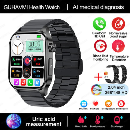 New Blood Glucose Health Smartwatch Men ECG+PPG Blood Pressure Lipids Uric Acid Sport Bluetooth Call IP67 Waterproof Smart Watch