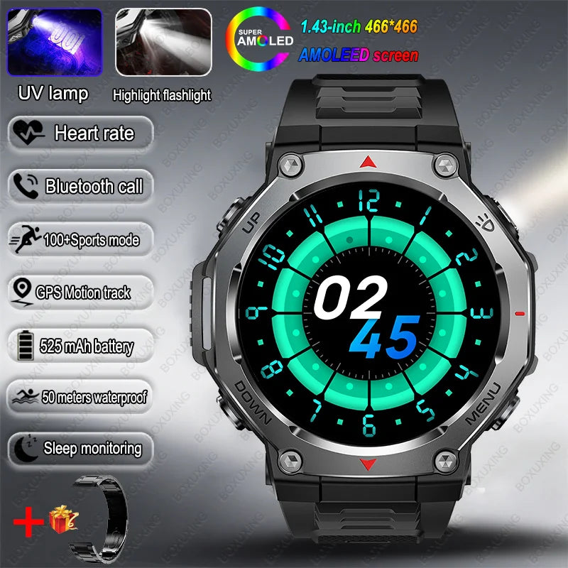 New Military Outdoor Sports Smart Watch Men GPS Motion Track 5 ATM Waterproof Heart Rate HD Bluetooth Call Smartwatch For Xiaomi
