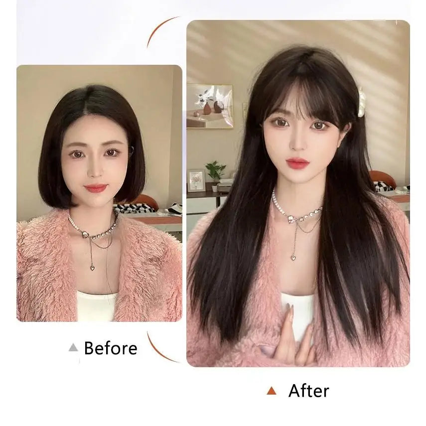 28in Long Black Straight Wig with Air Bangs for Women Heat Resistant Fashion Elegant Synthetic Wig for Cosplay and Daily Party