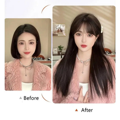 28in Long Black Straight Wig with Air Bangs for Women Heat Resistant Fashion Elegant Synthetic Wig for Cosplay and Daily Party