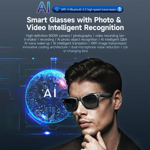 AI Photo Recognition Answer Translation Glasses HD-Definition 800W Camera Music Dual-Mic Call Color-Changing Lens Smart Glasses