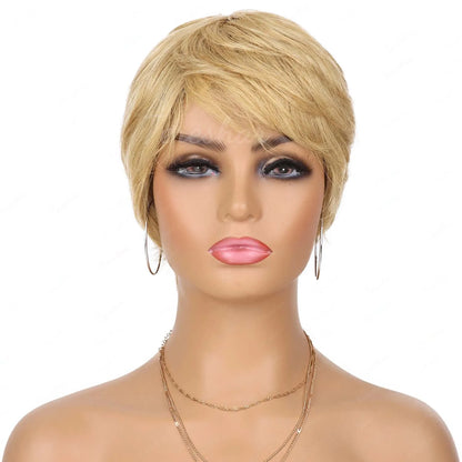 Pixie Cut Human Hair Wig for Black Women Short Layered Pixie Cut Wigs Machine Made Wig Brazilian Virgin Wigs for Women Girls