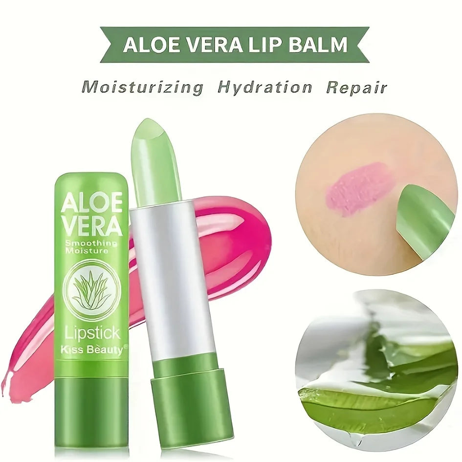 Aloe Vera Color Changing Lipstick Long Lasting Lip Make-up for Women Moisturizing Waterproof Lip Care Plumper Tinted Lip Gloss