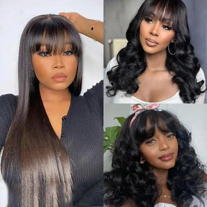 Alipearl Hair Body Wave Glueless Wig With Bangs 5x5 Lace Closure Wig Human Hair Ready To Go Wig