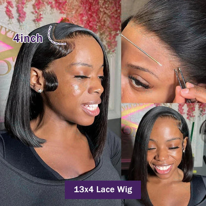 14 16 Inch 13x4 HD Transparent Bone Straight Lace Frontal Human Hair Short Bob Wig Pre Plucked 4x4 5x5 Lace Closure Wigs 250%
