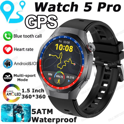 2025 WATCH 5 Smart Watch Men 1.52" HD AMOLED Screen Heart Rate Monitor Bluetooth Call GPS Sport Fitness Tracker Smartwatch Women