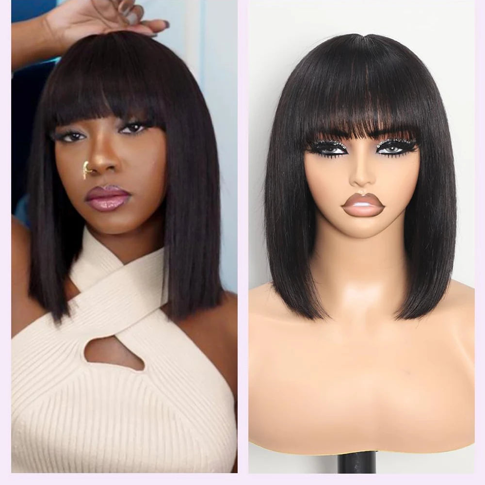 Glueless 3x1 Bob Wig Human Hair Ready To Wear And Go Short Straight Machine Made Bob Wig With Bangs Brazilian For Black Women