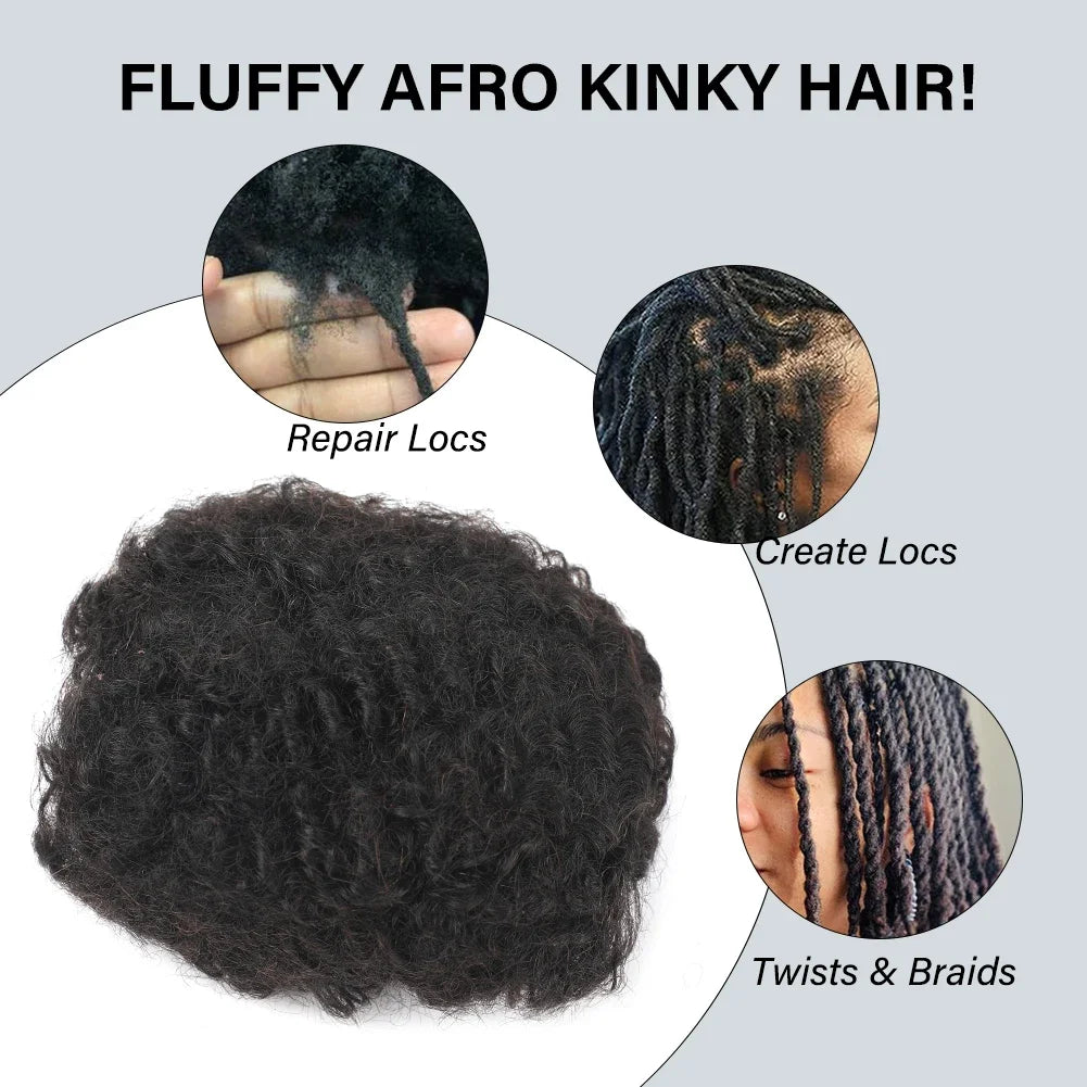 Afro Kinky Bulk Hair 100% Human Hair For Dreadlocks Twist Braid Hair Extension Natrual Black Color 30g 1pc 8-12 Inches