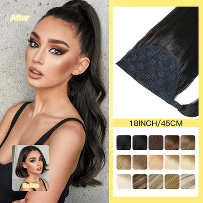 Yelo Ponytail Human Hair Wrap Around Brazilian Straight Ponytail 100% Remy Human Hair MagicTie Ponytail Extension Clip Horsetail