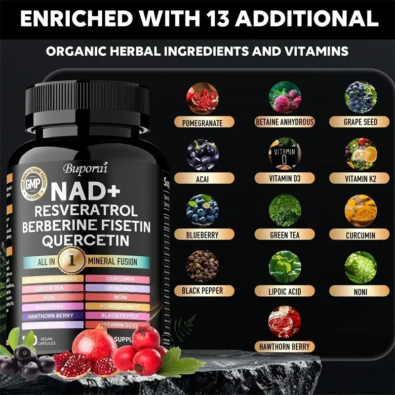 NAD Resveratrol Berberine - Supports Healthy Aging, Promotes Cardiovascular Health & Cell Health, Improve Endurance