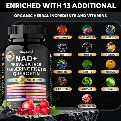 NAD Resveratrol Berberine - Supports Healthy Aging, Promotes Cardiovascular Health & Cell Health, Improve Endurance