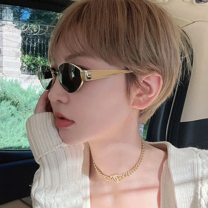 New Sunglasses For Women And Men UV400 Sun Glasses Alloy Oval Eyewear