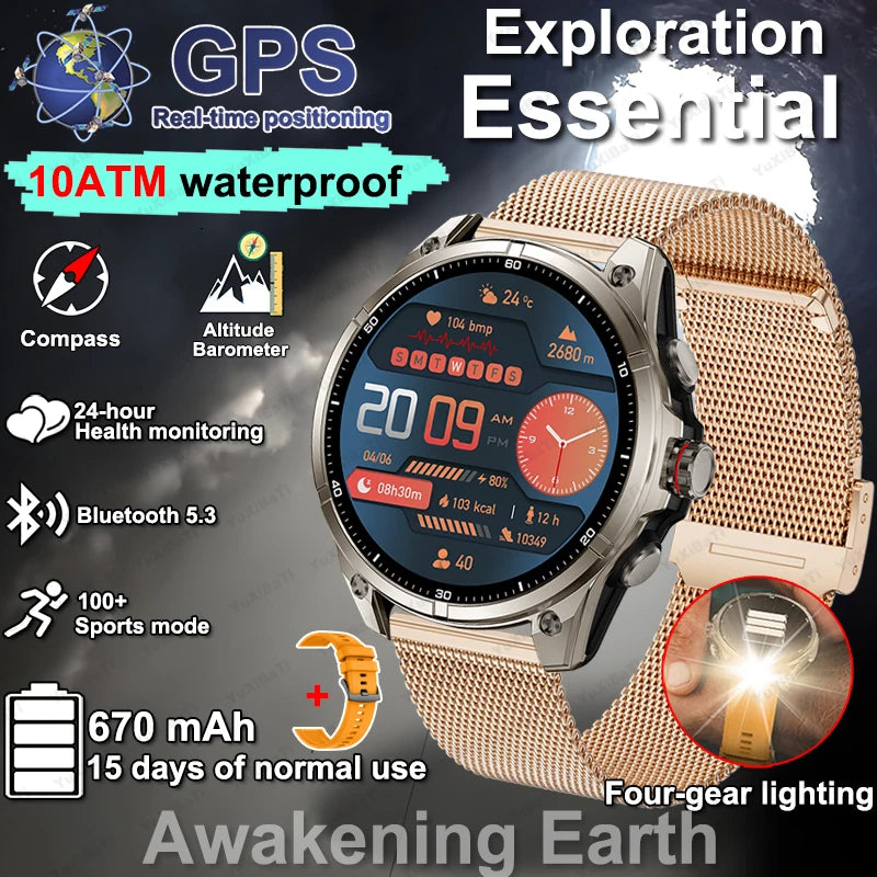 2025 New Premium GPS Smart Watches Outdoor Altimeter Barometer AMOLED Screen Built-in GPS Compass Military Sports Smartwatch Men
