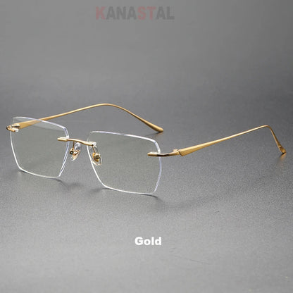 Men Rimless Prescription Glasses Reading Myopia Optical Lenses Eyewear Women Blue Light Blocking Titanium Metal Eyeglasses Frame