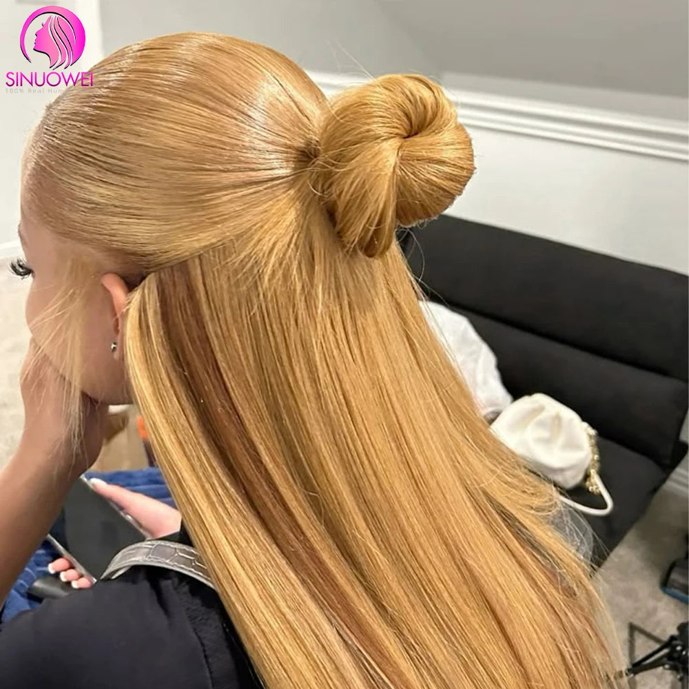 Honey Blonde Wig Human Hair Bone Straight Wigs 13x6 Hd Lace Frontal Wigs For Women 200% Density 27# Colored Lace Front Wigs