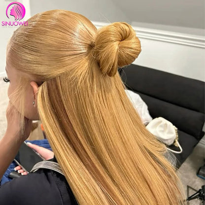 Honey Blonde Wig Human Hair Bone Straight Wigs 13x6 Hd Lace Frontal Wigs For Women 200% Density 27# Colored Lace Front Wigs