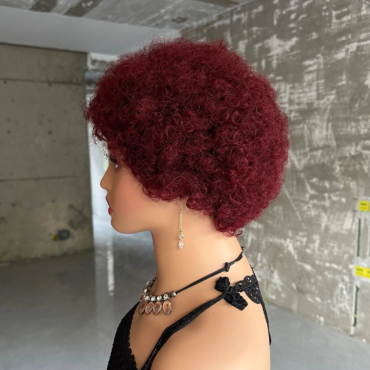 Short Afro Curly Wave Brazilian Human Hair Wigs Afro Puff Kinky Curly Wig For Women Black Brown Red Color Full Machine Wig
