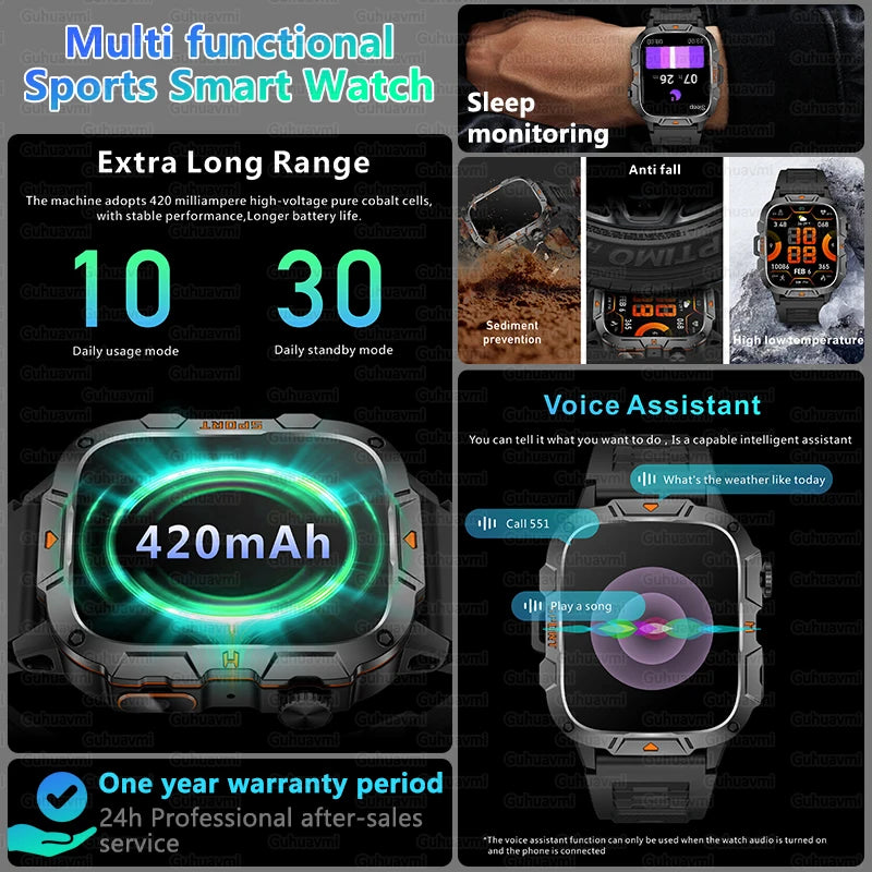 2025 New For Xiaomi Military Bluetooth Call Smart Watch Men 1.96" AMOLED Screen 5ATM Waterproof GPS Outdoor Sports Smartwatches