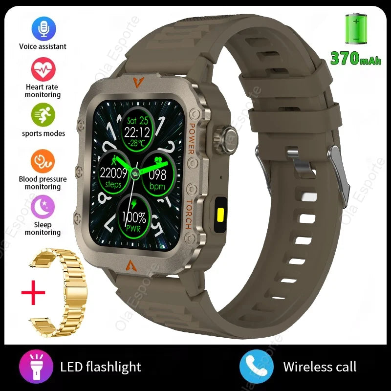 New Rugged Military GPS Track Smart Watch Men Bluetooth Call Health Monitor AI Voice Sports 3ATM IP68 Swim Waterproof Smartwatch