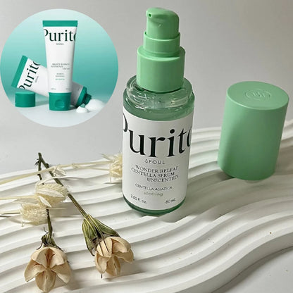 Korean Purito Skin Care KIT - Bamboo Extract Essence Face Cream, Centella Asiatica Facial Serum, For All Skin Type, Soothing