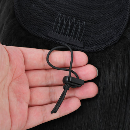 28 Inches Ponytail Blond 27/613 Hair Extensions With Clip Brown Drawstring Nature Color Straight Heat Resistant Synthetic Hair