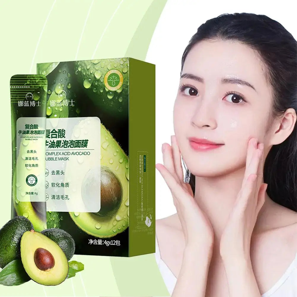 1/2Box Complex Acid Avocado Cleansing Facial Bubble Mask,Deep Cleaning Bubble Clarifying Mask,Oil-Control Shrinks Pores Skincare