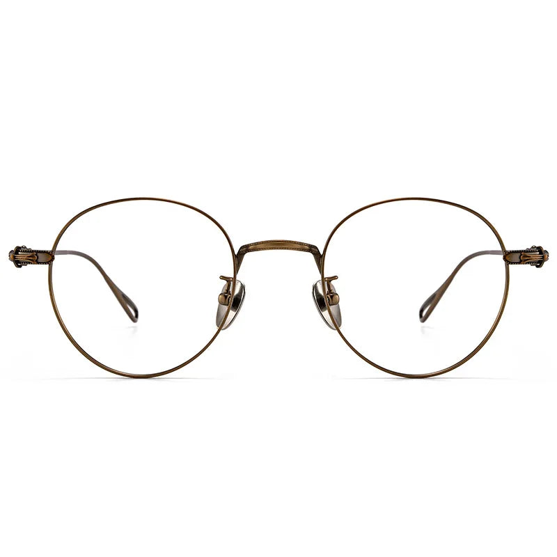 FIRADA Fashion Comfortable Round Glasses Retro Pure Titanium Luxury Eyeglasses Optical Prescription Eyewear Frame Men BK-GP401-C