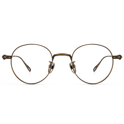 FIRADA Fashion Comfortable Round Glasses Retro Pure Titanium Luxury Eyeglasses Optical Prescription Eyewear Frame Men BK-GP401-C