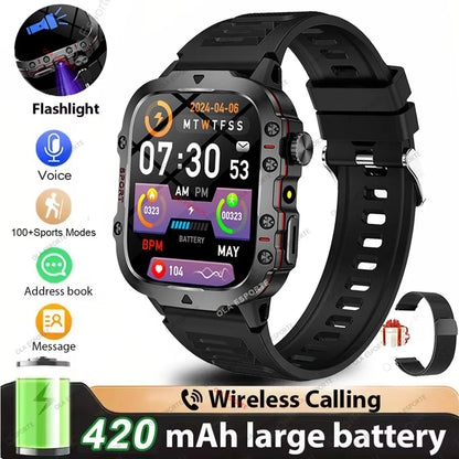2025 Military Smartwatch GPS Men Flashlight Waterproof Outdoor Sport Tracker HD Bluetooth Calls Smart Watch New For Android IOS