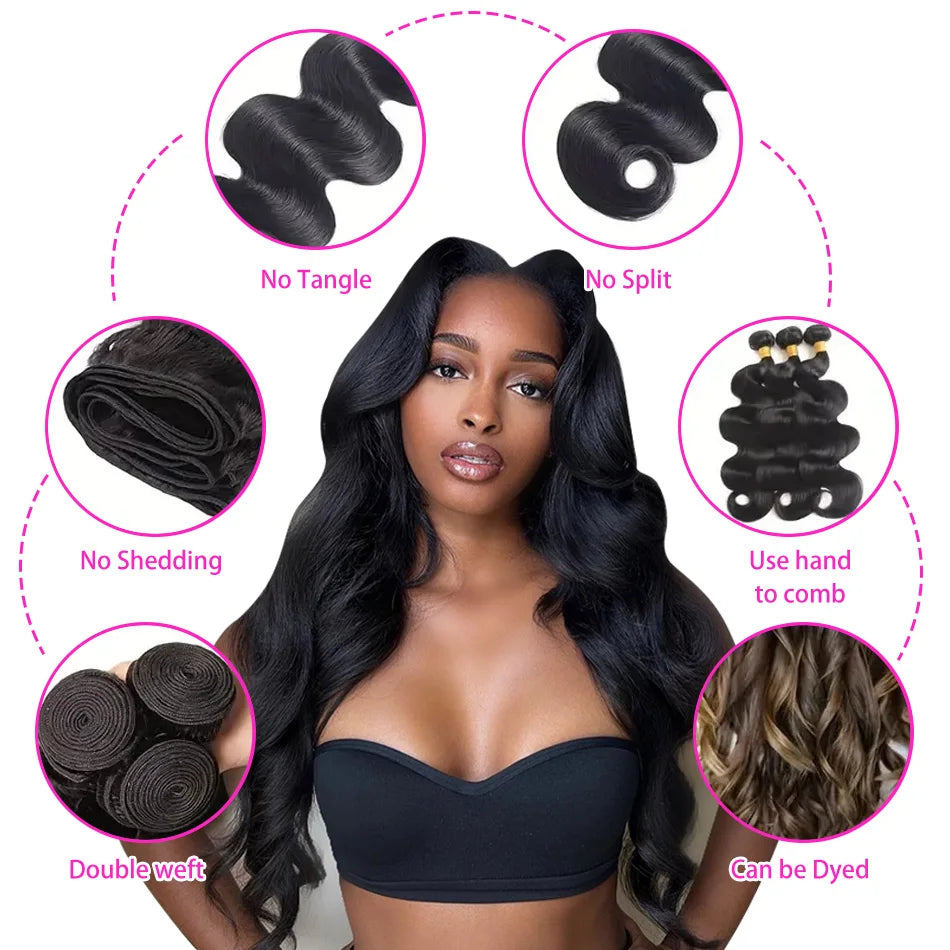 Virgin Human Hair Bundles Body Wave 28 30 32 40 Inch Unprocessed Brazilian Weave 3 4 Bundles Real Natural Black Water Loose Remy